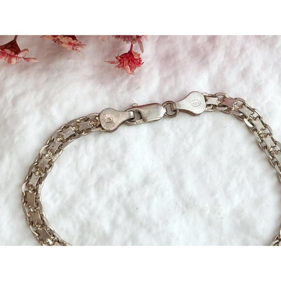 Sterling Silver flat chainlink Lobster Claw 925 Vintage Minimalist Bracelet - 7" - Picture 8 of 14